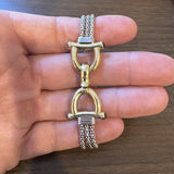 14k White and Yellow Gold 23g Three Strand Popcorn Link Buckle Bracelet 7.25"