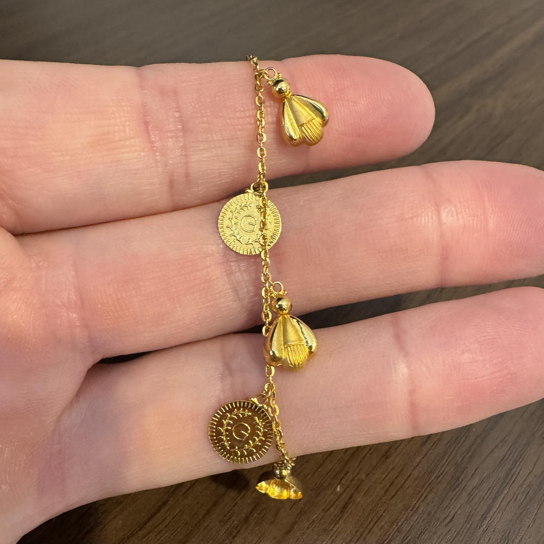 22k Yellow Gold 3.7g Very Small Cable Link Charm Bracelet 5.75"