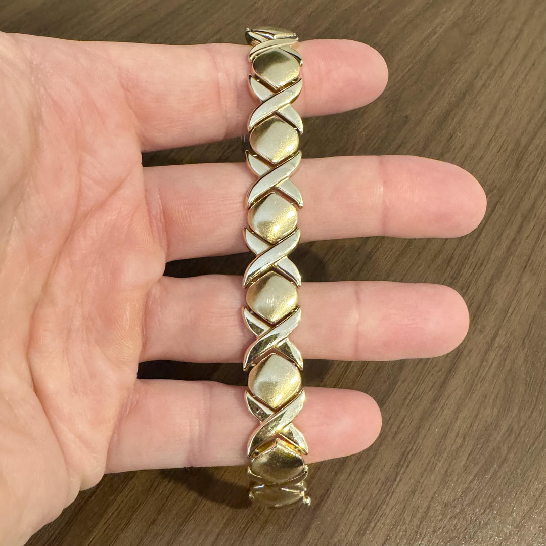 14k Yellow Gold 20g Ladies Thick 13mm Hugs and Kisses XO Link Bracelet Italy 7"