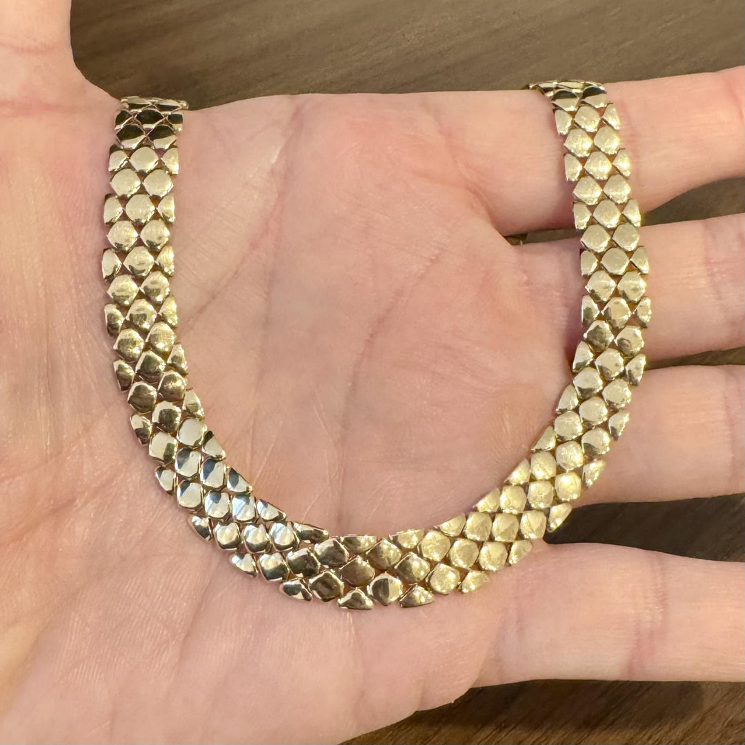 14k Yellow Gold 29g Ladies Polished Heavy 11mm Scale Link Necklace Italy 16"