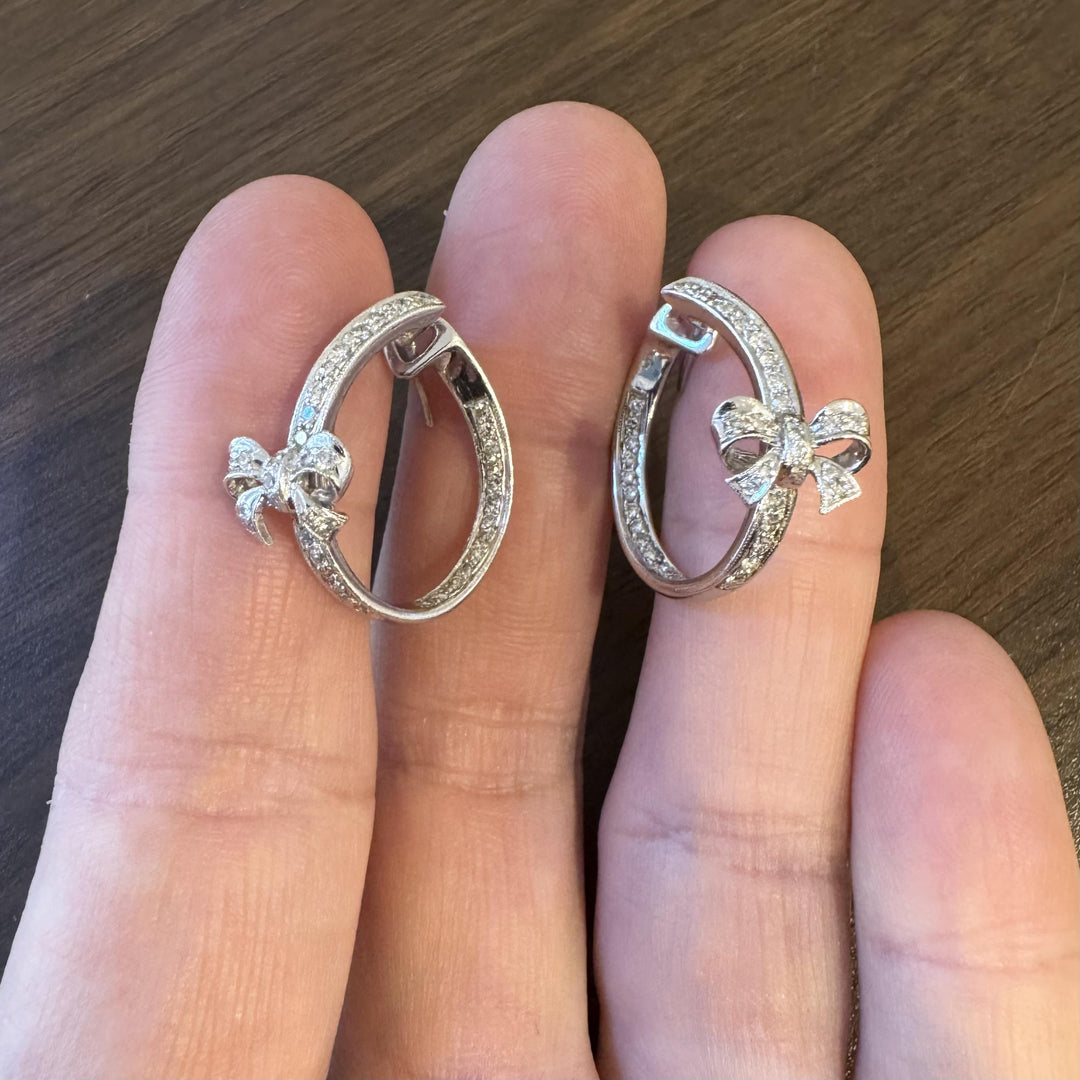 18k White Gold and 0.39cttw Diamond Inside Out Bow Hoop Earrings