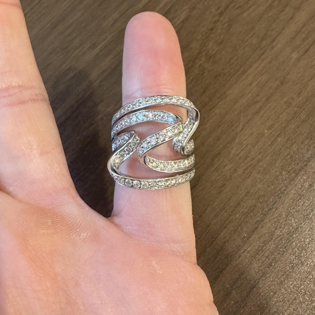 14k White Gold and 1cttw Diamond Large Fancy Swirl Ring Size 6.5