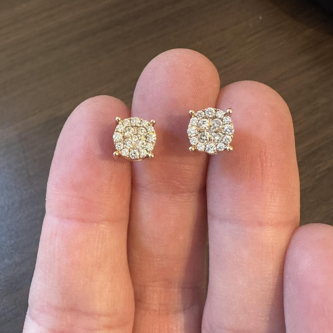 14k Rose Gold and 1cttw Diamond Cluster Stud Earrings