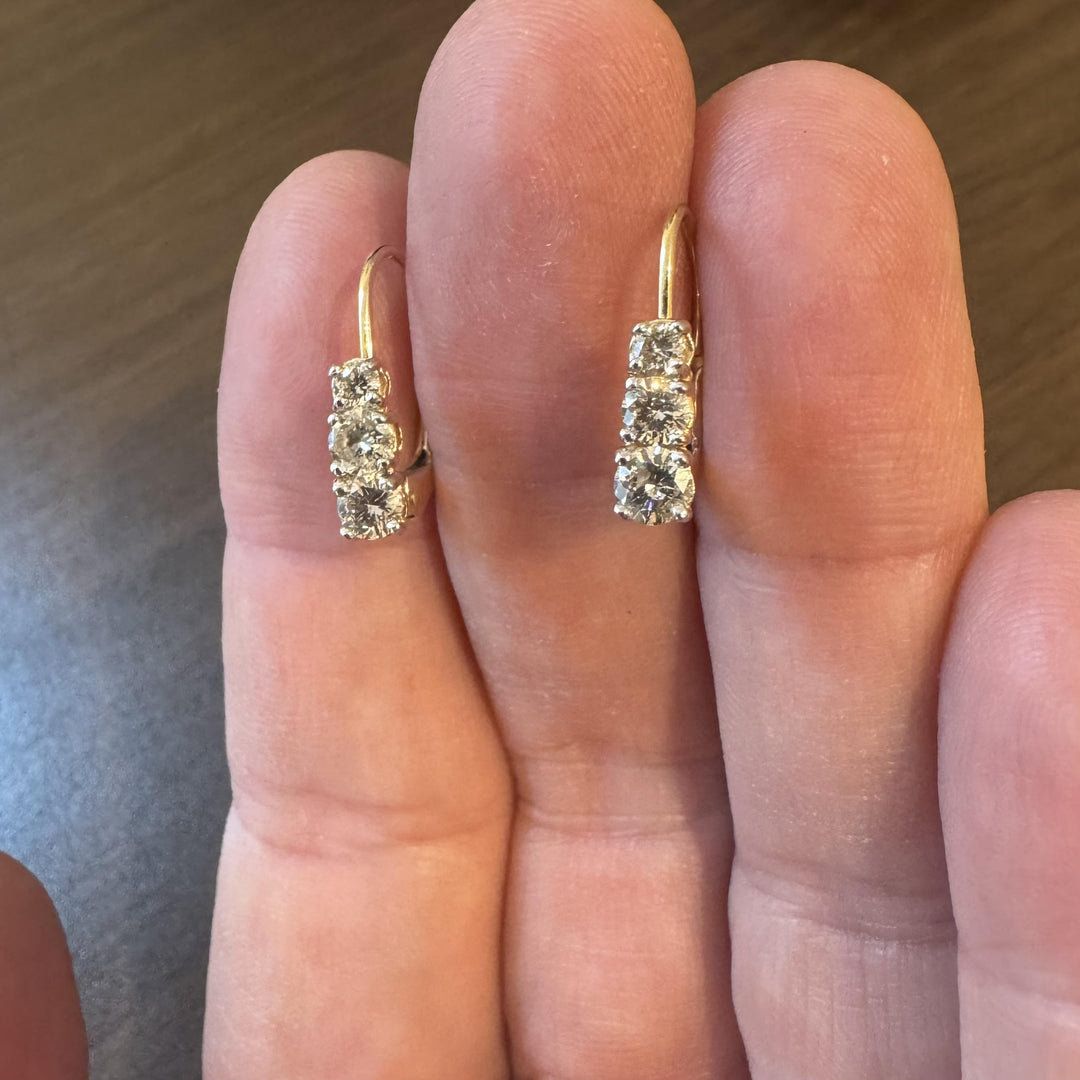 14k Yellow Gold and 1cttw Six Diamond Drop Earrings 0.75"