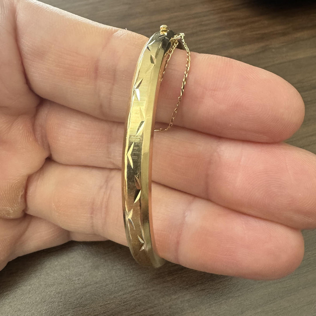 18k Yellow Gold 12.7g Vintage Diamond Cut 6mm Bangle Bracelet 7.25"