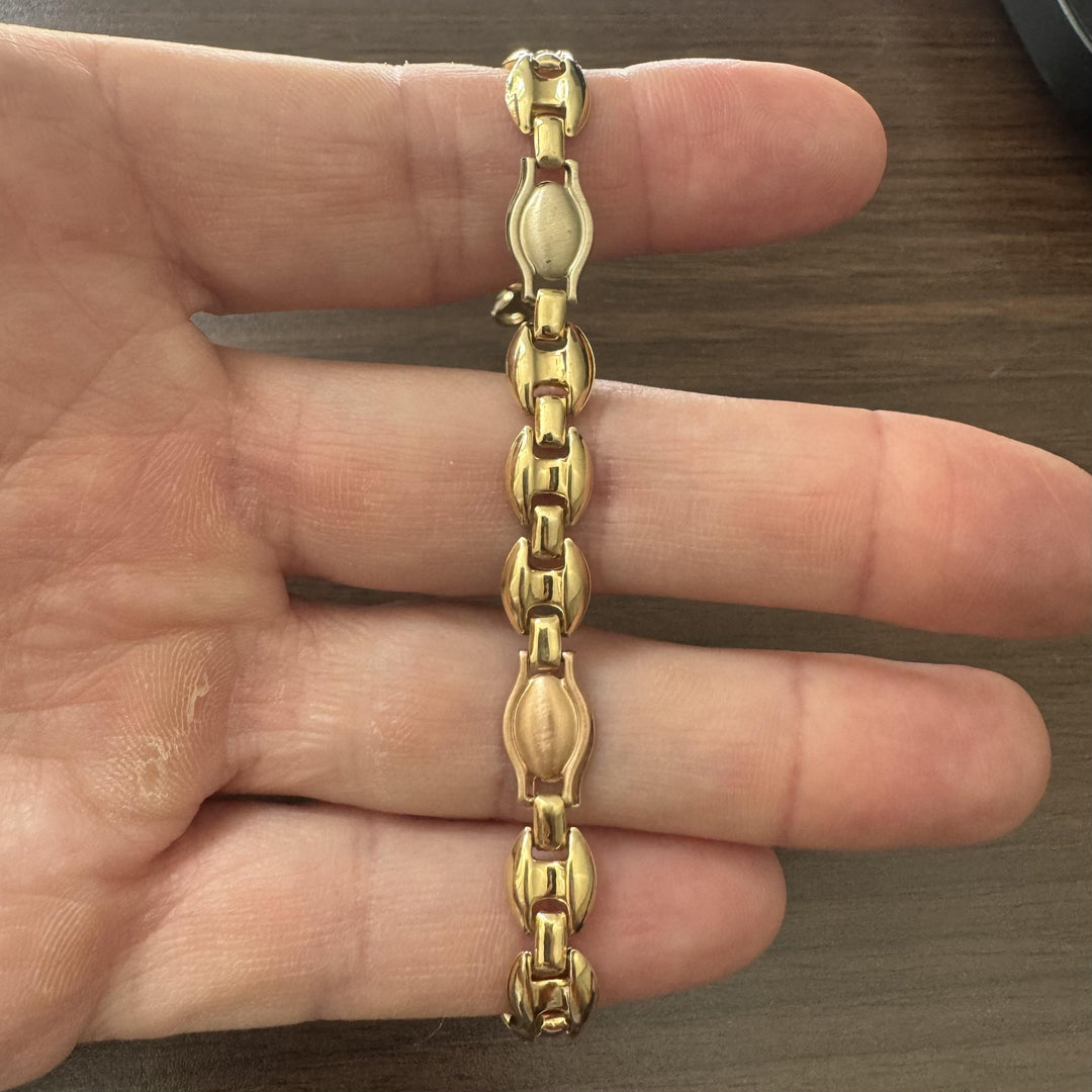 18k Tri Tone Gold 9.4g Ladies 8.5mm Fancy Link Bracelet Italy 7.5"
