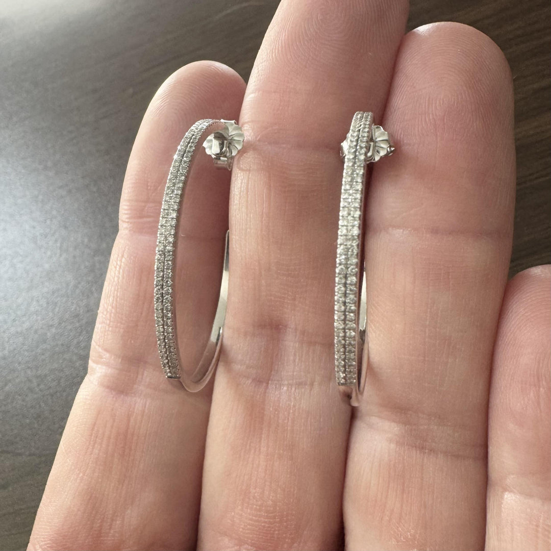 14k White Gold and 1cttw Diamond Hoop Earrings 1.25"