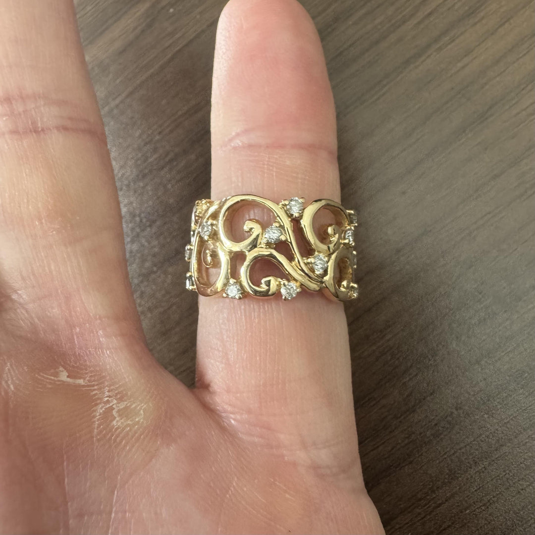 Effy 14k Yellow Gold and Diamond 7.7g Fancy Open Band Ring Size 7