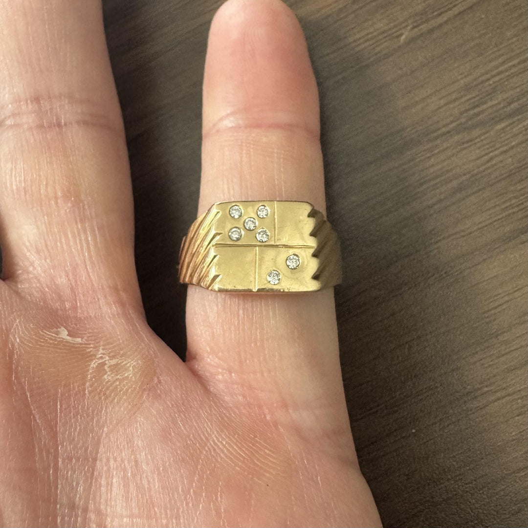 14k Yellow Gold and Diamond Men's Vintage "7" Signet Pinky Ring Size 9