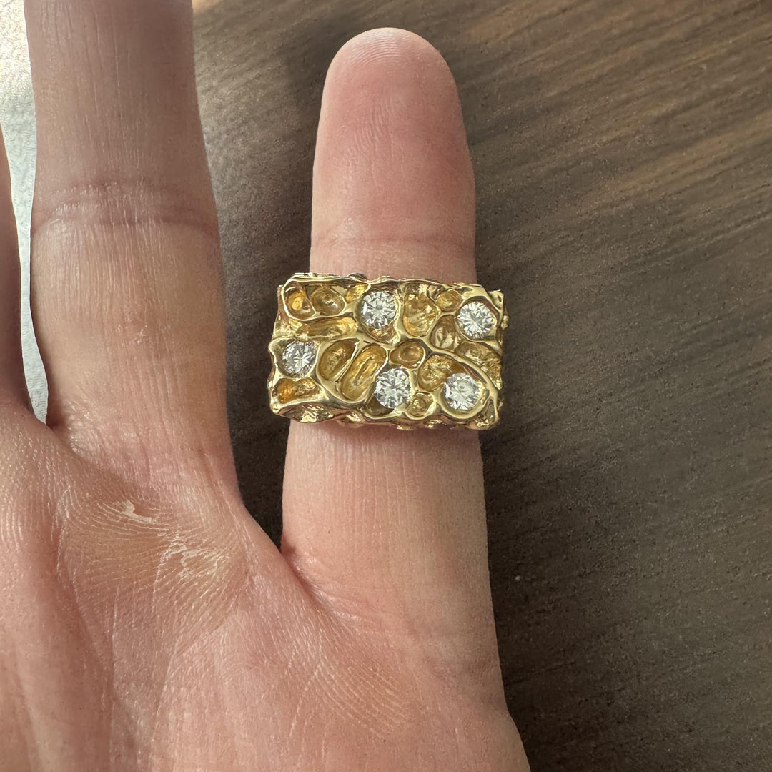 14k Yellow Gold and 0.50cttw Diamond 13.6g Heavy Nugget Ring Size 6