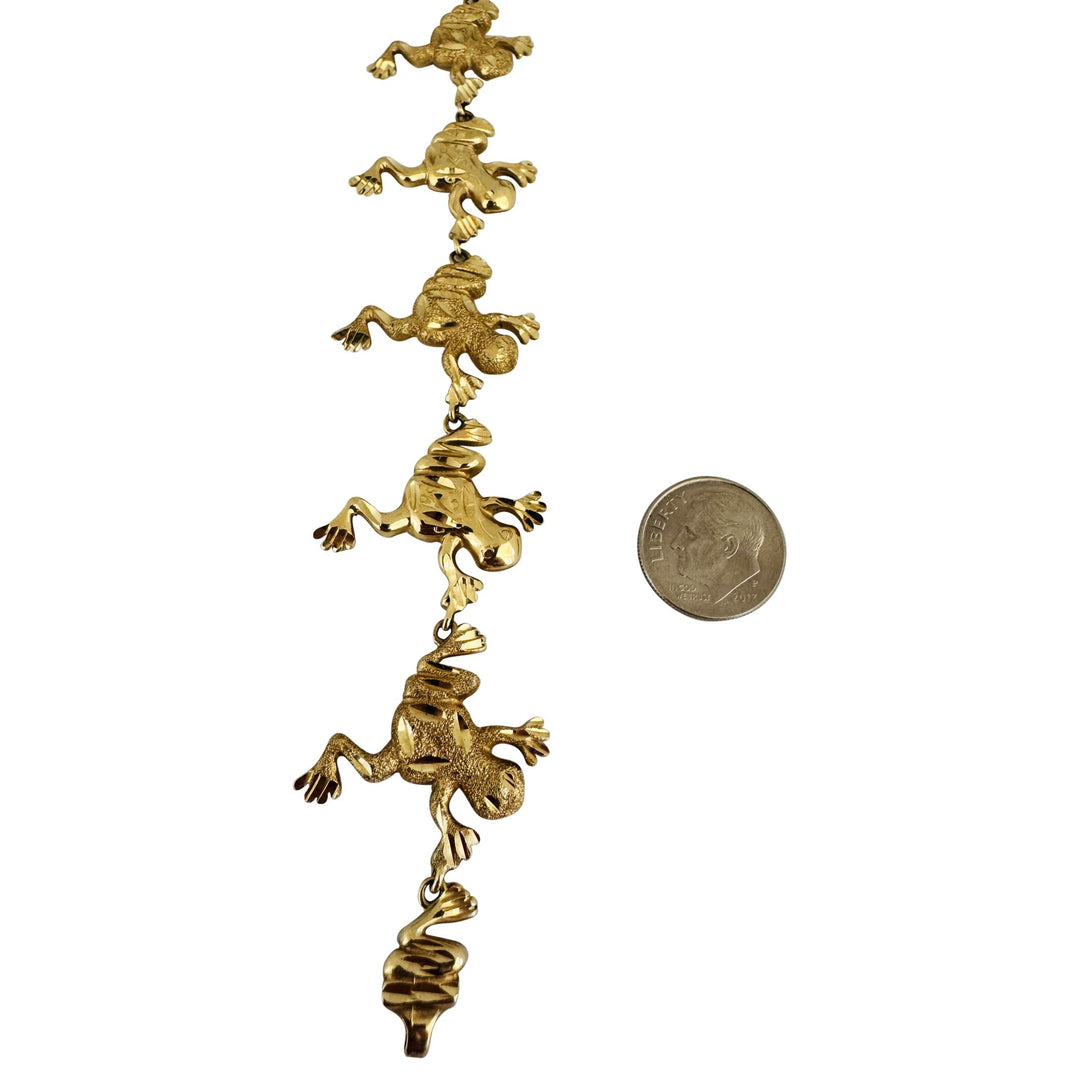 14k Yellow Gold 19.8g Solid Diamond Cut 26mm Frog Link Bracelet 7"