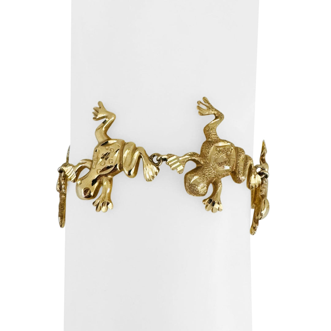 14k Yellow Gold 19.8g Solid Diamond Cut 26mm Frog Link Bracelet 7"