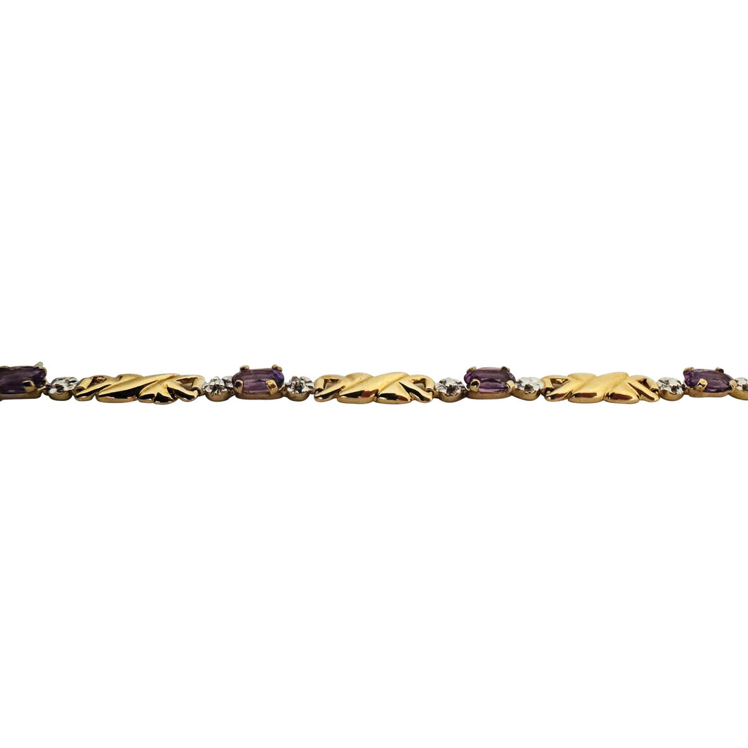 14k Yellow Gold Amethyst and Diamond 4.5g Ladies Fancy Link Bracelet 7"