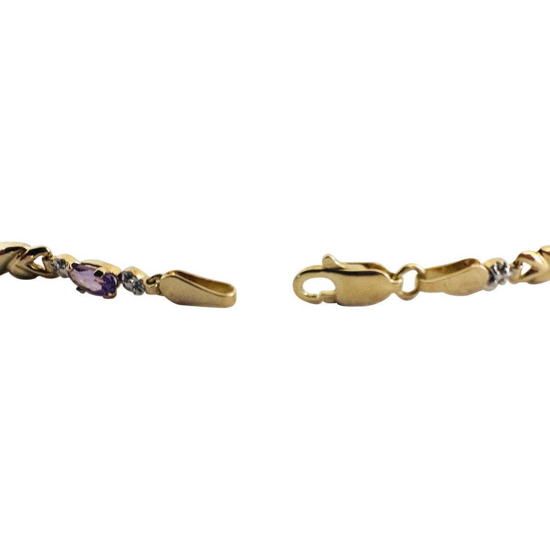 14k Yellow Gold Amethyst and Diamond 4.5g Ladies Fancy Link Bracelet 7"