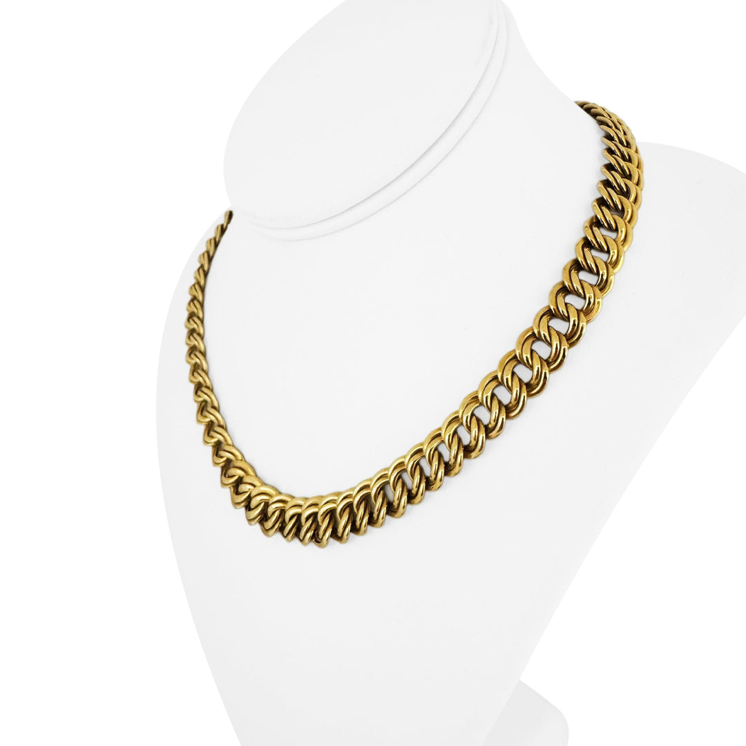 14k Yellow Gold 27g Thick Graduated Double Curb Link Necklace Italy 17.5"