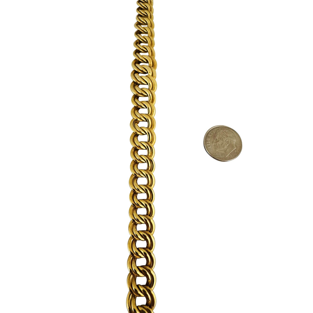 14k Yellow Gold 27g Thick Graduated Double Curb Link Necklace Italy 17.5"