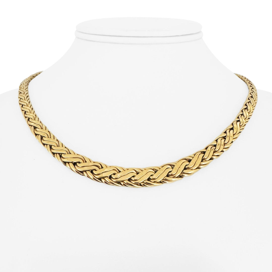 14k Yellow Gold 26g Solid Graduated Flattened Wheat Link Necklace 17"
