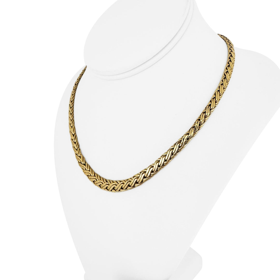 14k Yellow Gold 26g Solid Graduated Flattened Wheat Link Necklace 17"