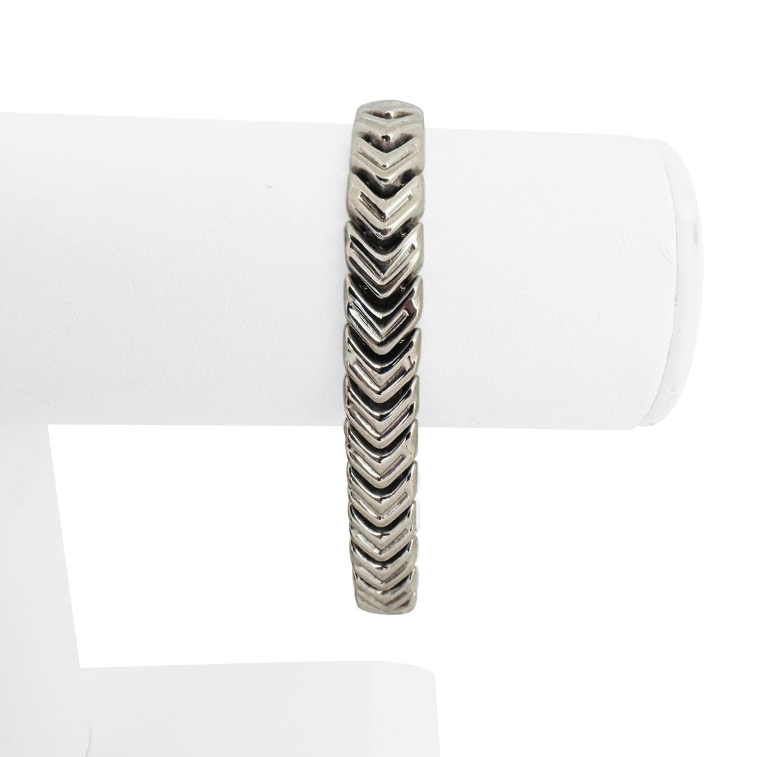 14k White Gold 16g Ladies Ribbed 9mm Chevron Link Bracelet 7"