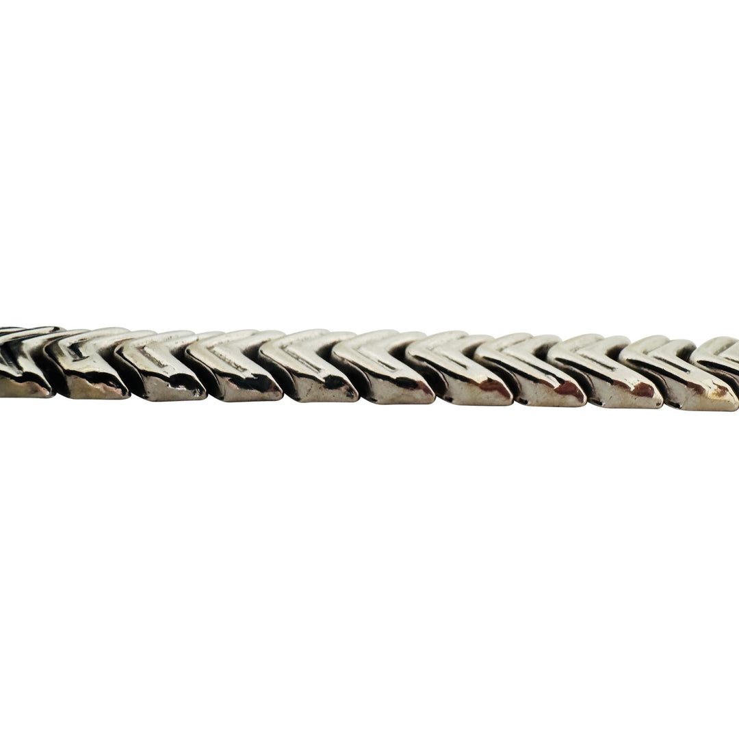 14k White Gold 16g Ladies Ribbed 9mm Chevron Link Bracelet 7"