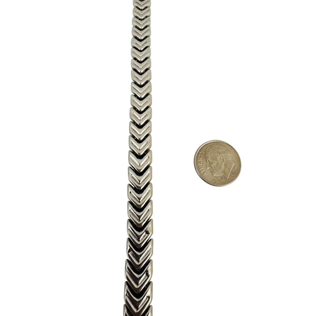 14k White Gold 16g Ladies Ribbed 9mm Chevron Link Bracelet 7"