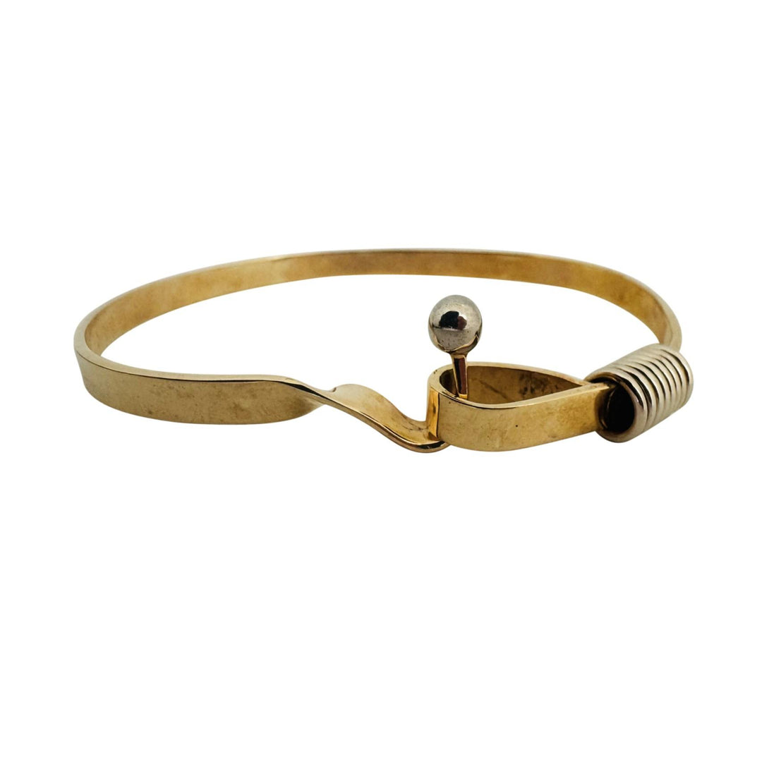 14k Yellow Gold 17.4g Solid Flex Hook Bangle Bracelet 7"