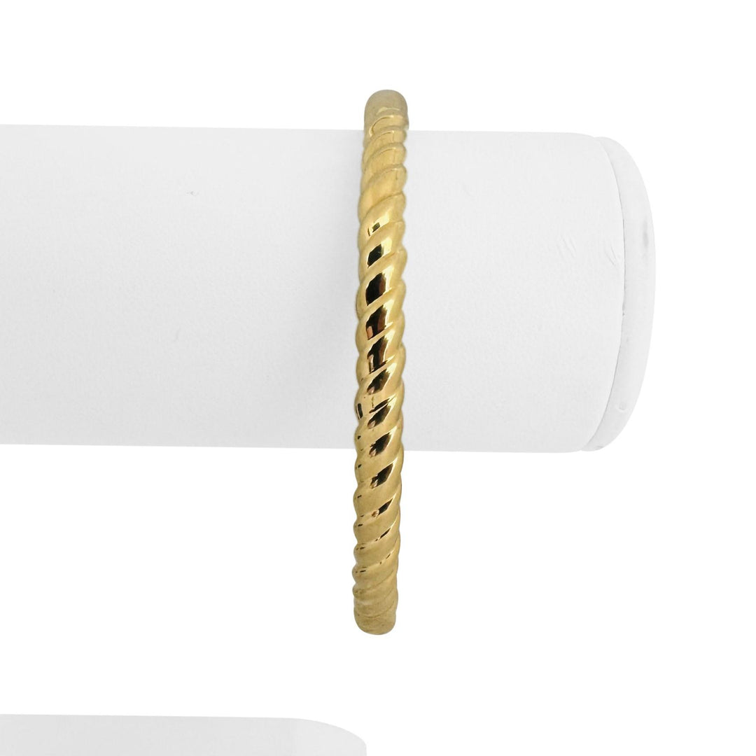 14k Yellow Gold 12.8g Solid 5mm Spiral Twisted Bangle Bracelet Italy 7"