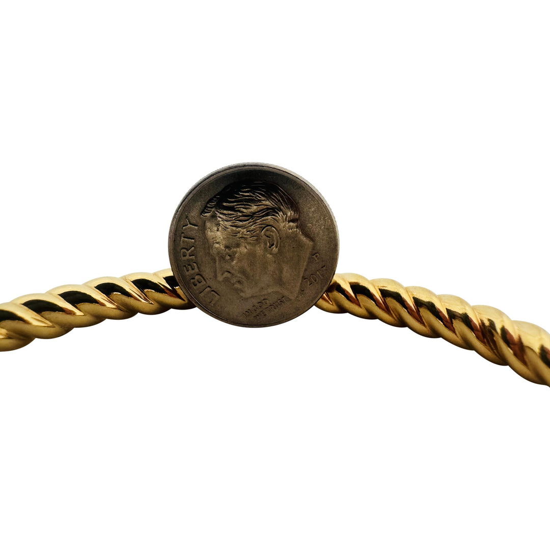 14k Yellow Gold 12.8g Solid 5mm Spiral Twisted Bangle Bracelet Italy 7"