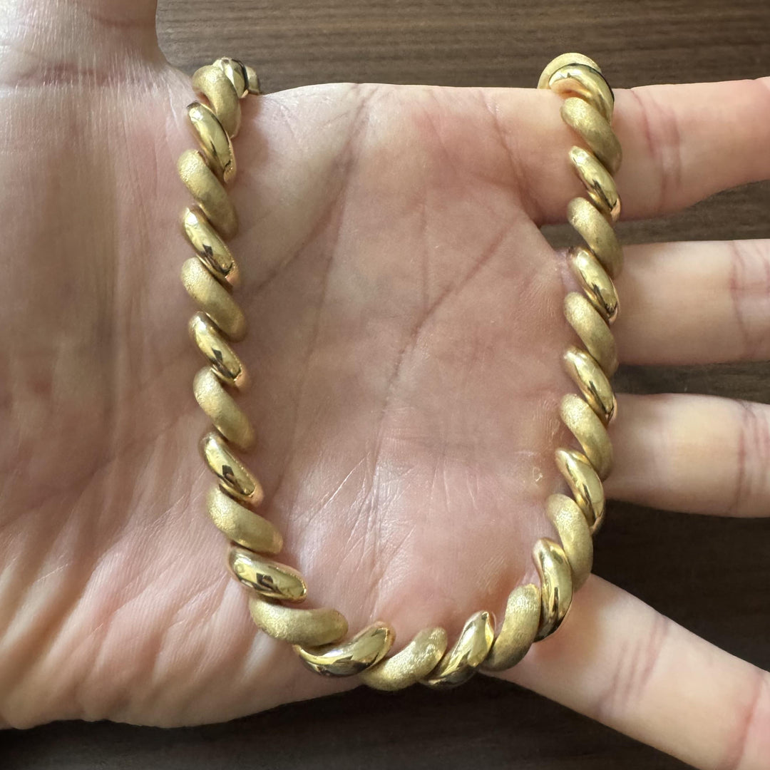 14k Yellow Gold 40g Polished and Brushed Links San Marco Necklace 17"