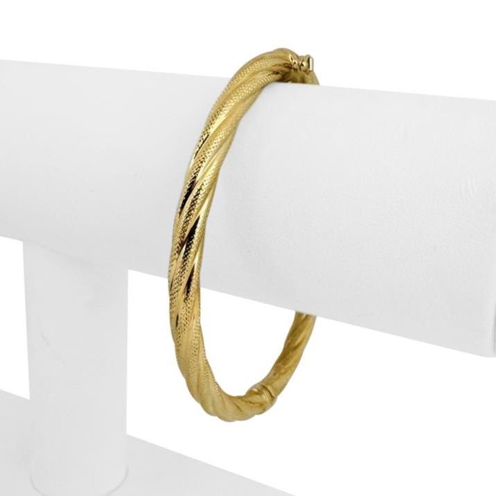 14k Yellow Gold 6.9g Ladies Textured 5mm Twisted Spiral Bangle Bracelet Italy 7"