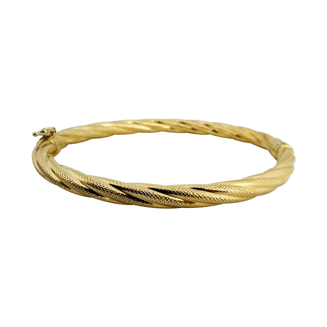 14k Yellow Gold 6.9g Ladies Textured 5mm Twisted Spiral Bangle Bracelet Italy 7"