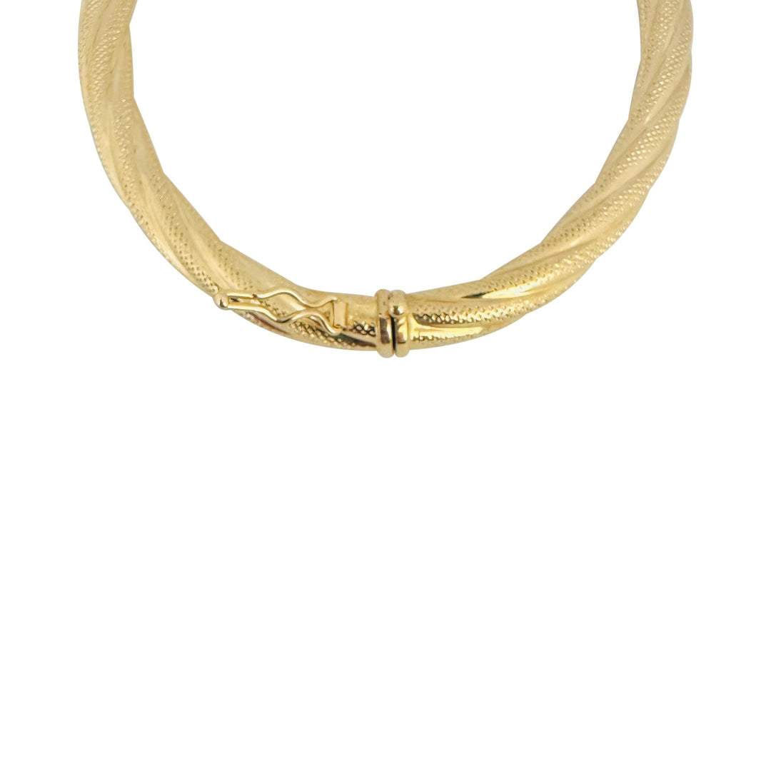14k Yellow Gold 6.9g Ladies Textured 5mm Twisted Spiral Bangle Bracelet Italy 7"