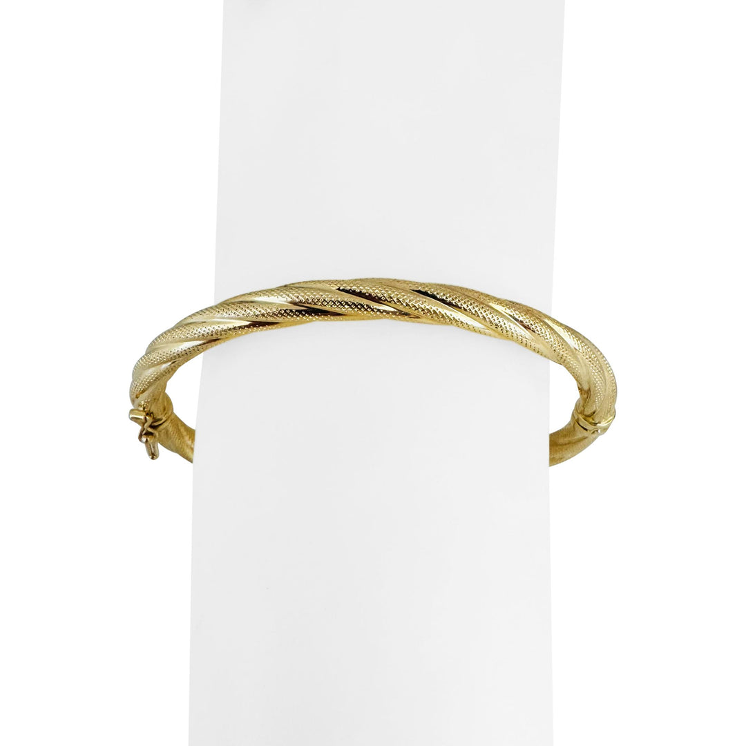 14k Yellow Gold 6.9g Ladies Textured 5mm Twisted Spiral Bangle Bracelet Italy 7"
