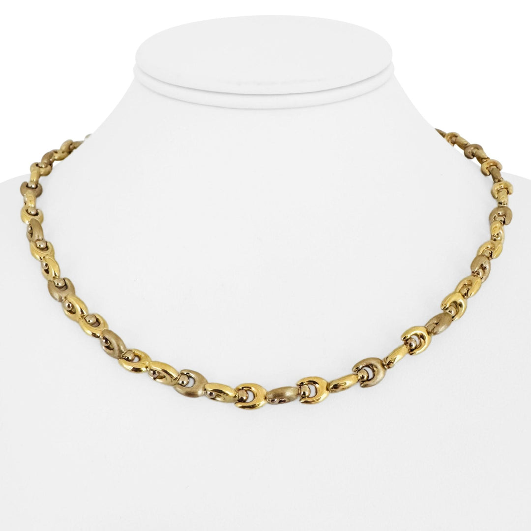 14k Yellow and White Gold 24.4g Ladies Fancy Link Ball Necklace Italy 17.5"