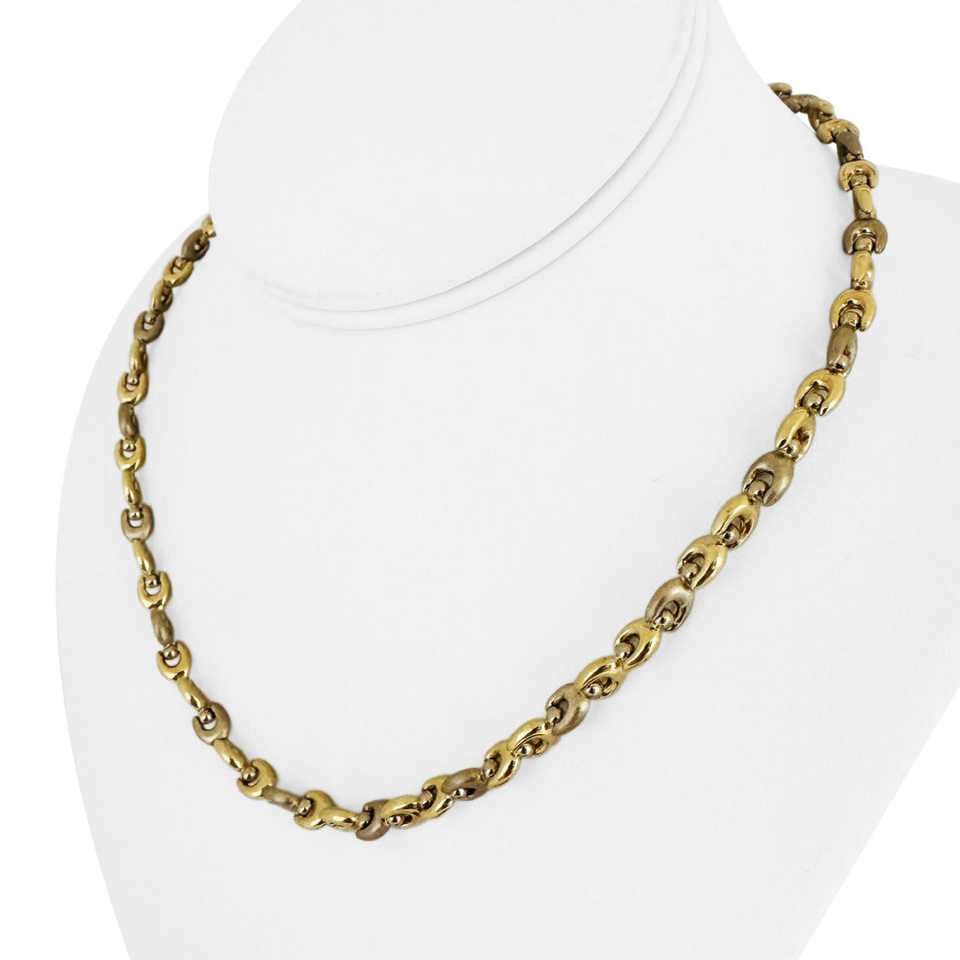 14k Yellow and White Gold 24.4g Ladies Fancy Link Ball Necklace Italy 17.5"