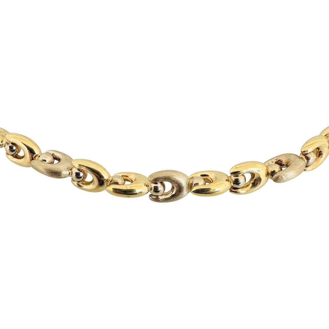 14k Yellow and White Gold 24.4g Ladies Fancy Link Ball Necklace Italy 17.5"