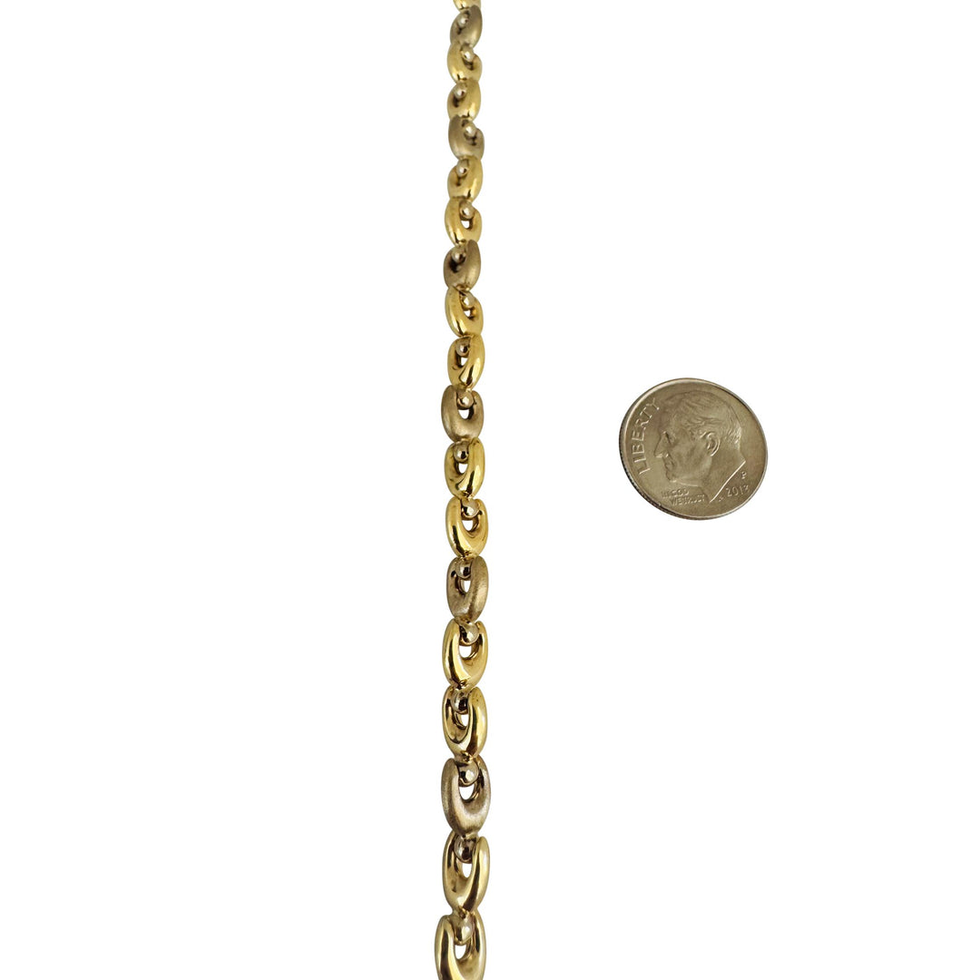 14k Yellow and White Gold 24.4g Ladies Fancy Link Ball Necklace Italy 17.5"