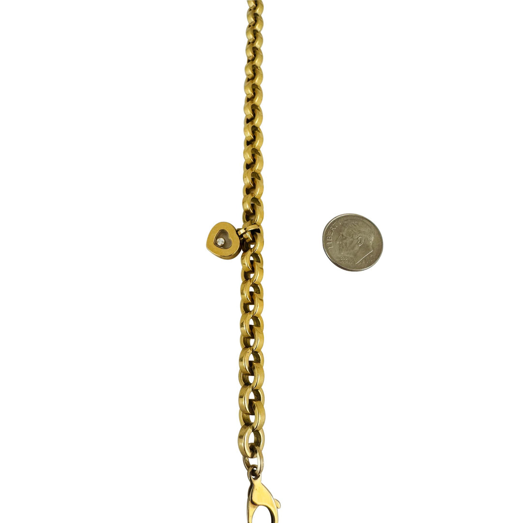 Chopard 18k Yellow Gold and Floating Diamond Charm Rolo Link Bracelet 7.5"