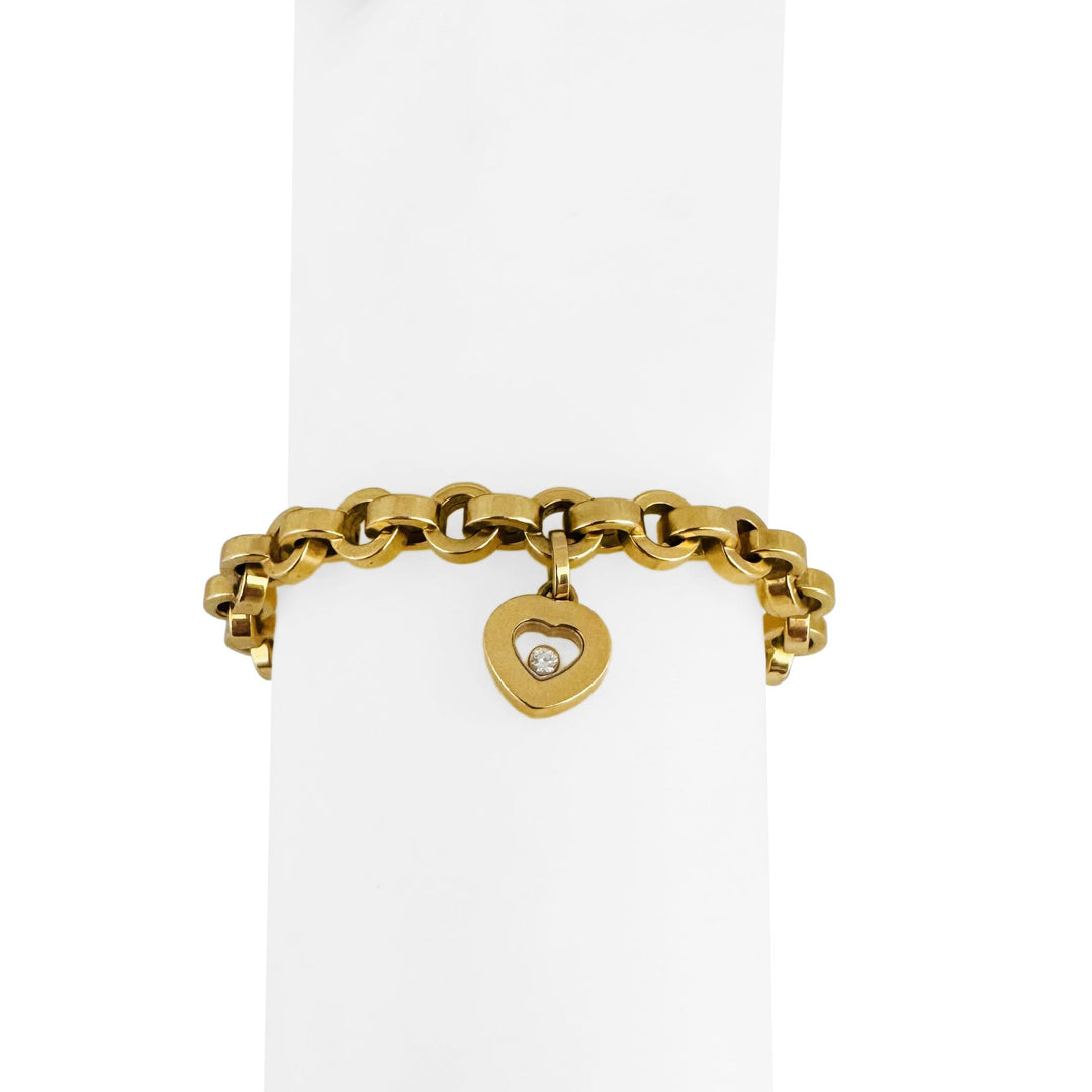 Chopard 18k Yellow Gold and Floating Diamond Charm Rolo Link Bracelet 7.5"