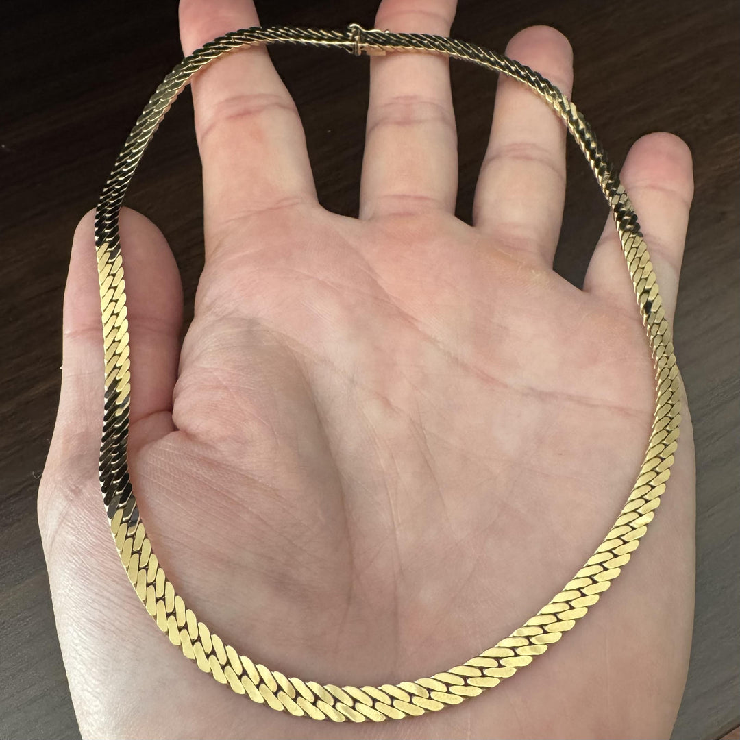 14k Yellow Gold 28.6g UnoAErre Vintage Thick Herringbone Necklace Italy 16.5"