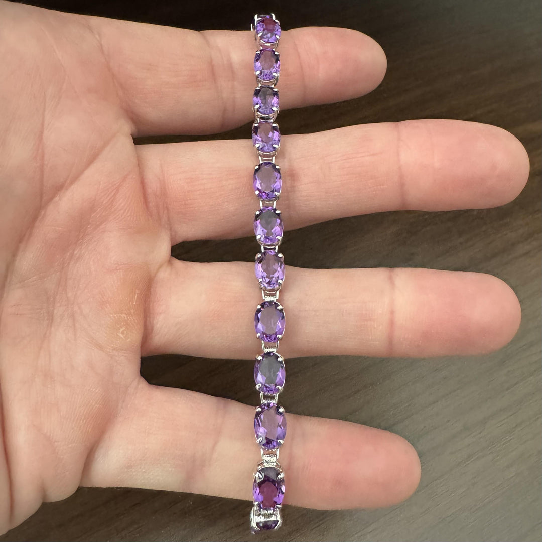 14k White Gold and Amethyst 9.8g Ladies Link Bracelet 7.5"