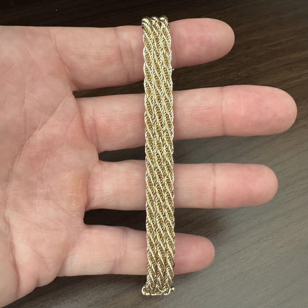 14k Yellow Gold 9.5g Ladies Light 12mm Three Strand Twisted Link Bracelet 7.25"