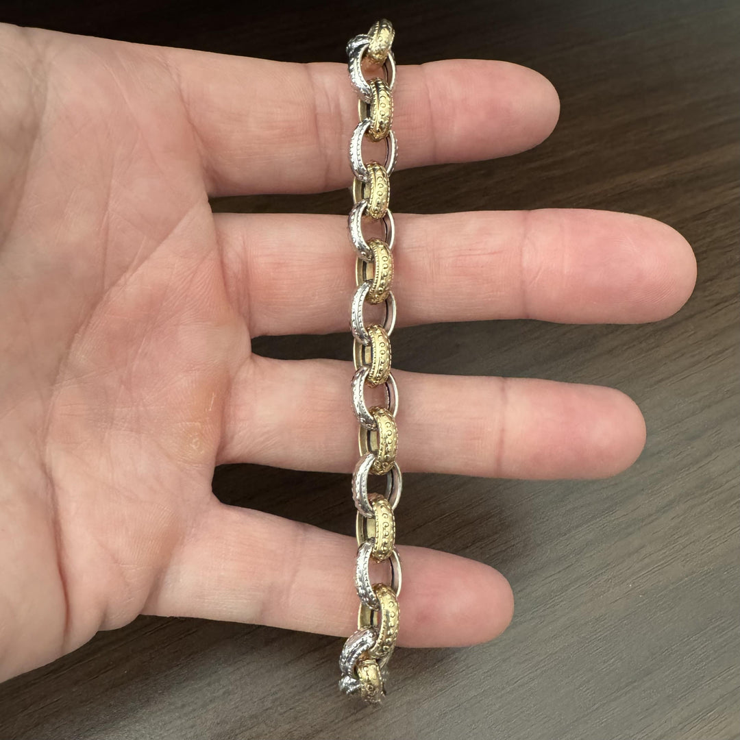 14k Yellow and White Gold 12.2g Hollow Light Rolo Link Bracelet Italy 8"