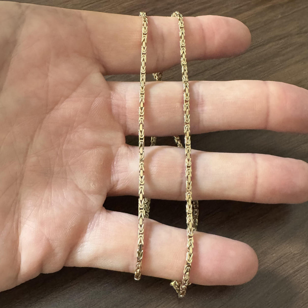 14k Yellow Gold 13g Solid Squared 2.5mm Byzantine Link Chain Necklace 20"