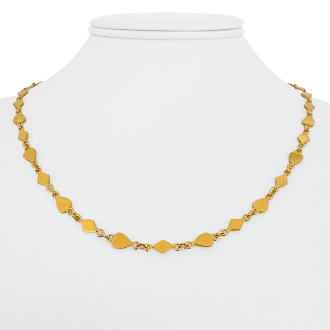 22k Yellow Gold 20.2g Solid Hearts and Diamonds Link Necklace 18"
