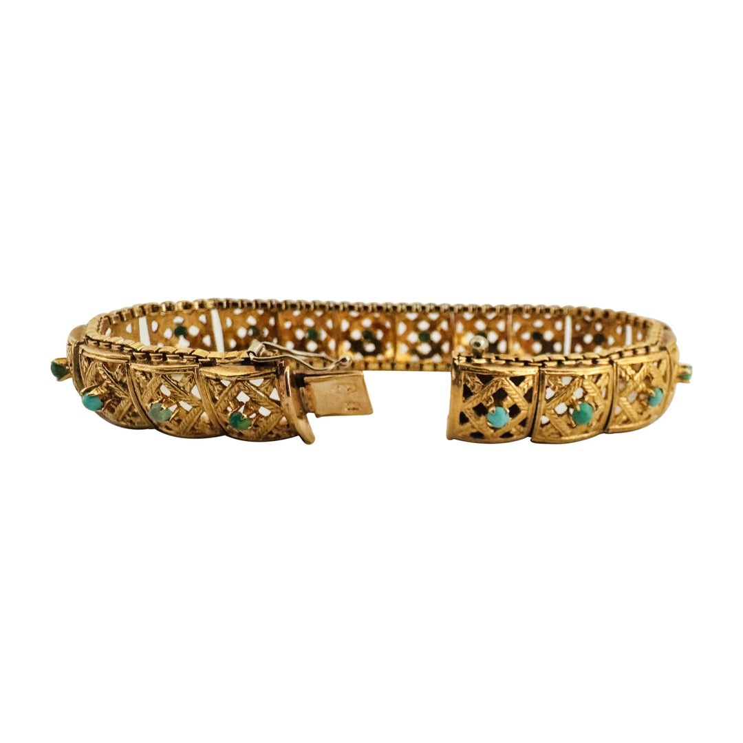18k Yellow Gold 37.4g Solid Vintage Turquoise Square Link Bracelet 7.25"