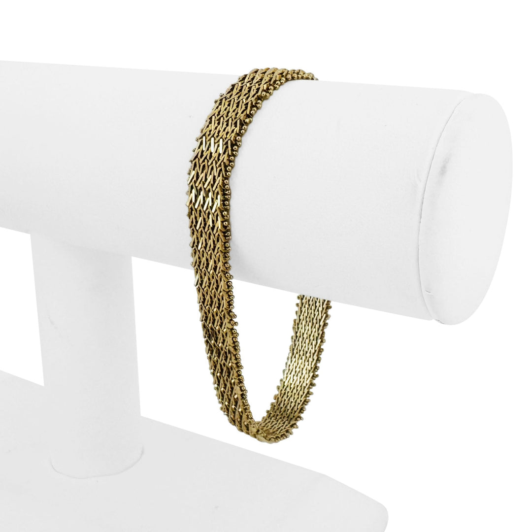 14k Yellow Gold 22g Solid 9mm Beaded Mesh Wheat Link Bracelet Mexico 7.5"