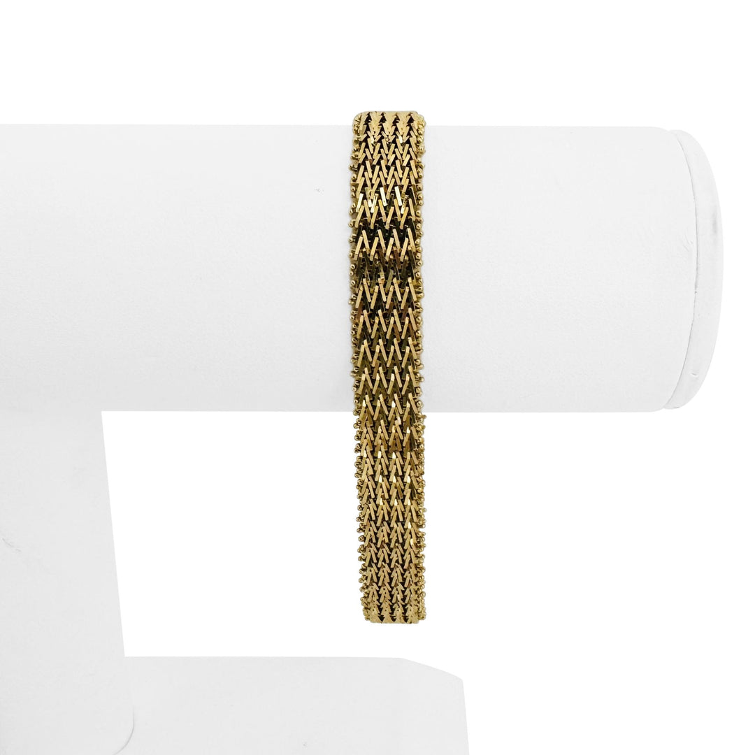 14k Yellow Gold 22g Solid 9mm Beaded Mesh Wheat Link Bracelet Mexico 7.5"