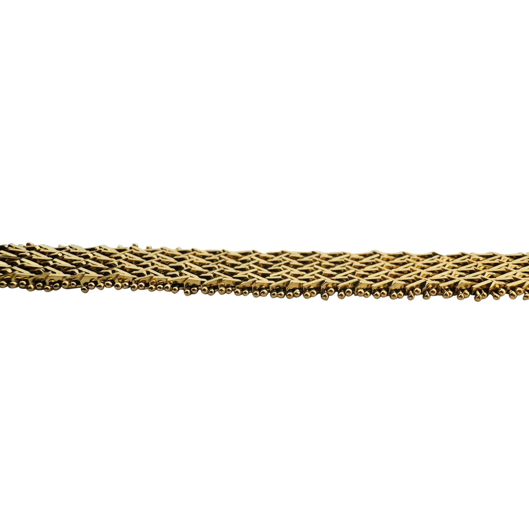 14k Yellow Gold 22g Solid 9mm Beaded Mesh Wheat Link Bracelet Mexico 7.5"