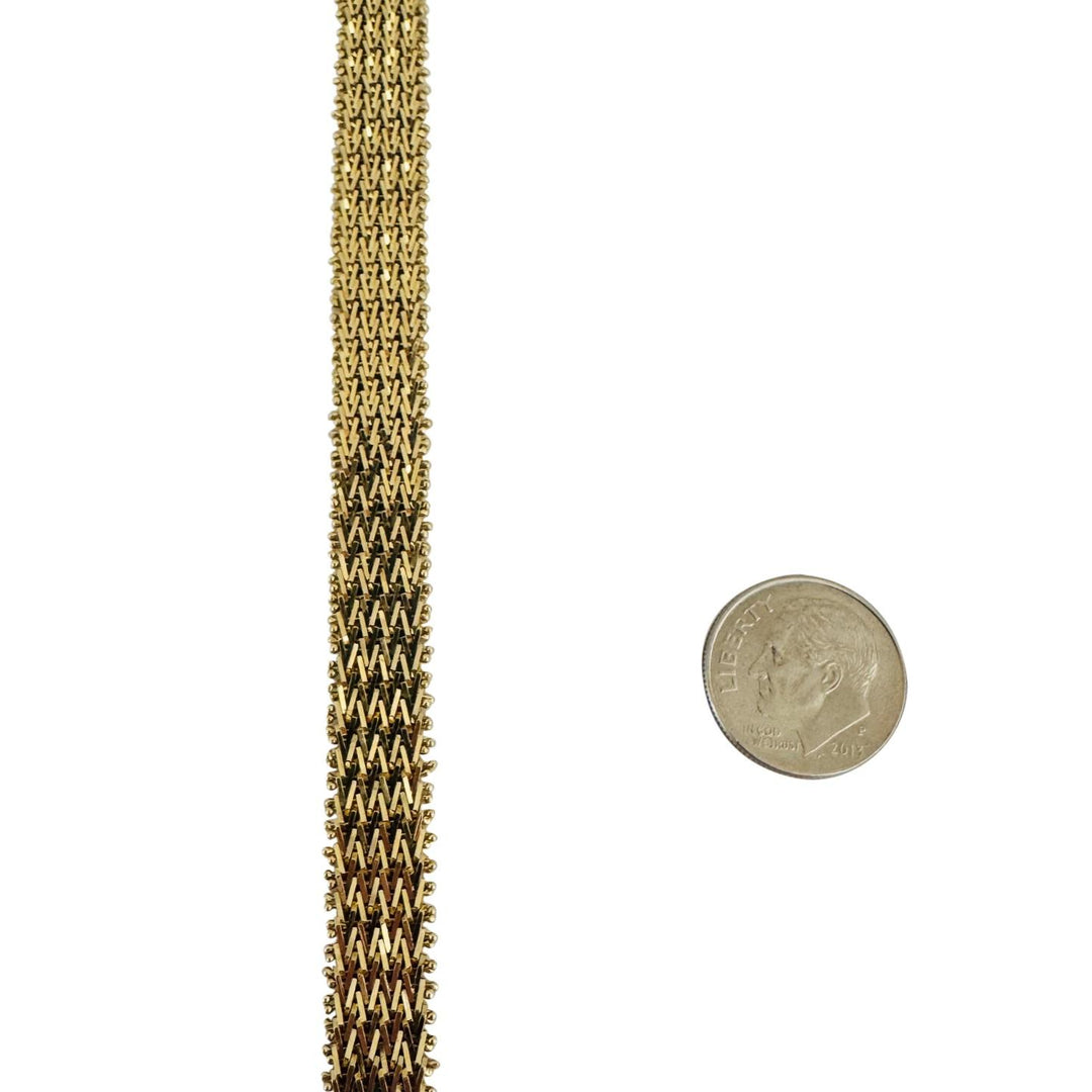 14k Yellow Gold 22g Solid 9mm Beaded Mesh Wheat Link Bracelet Mexico 7.5"